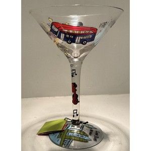Lulu By 2 Saints Inc “Meet Me In London” Hand Painted Margarita Glass. NWT